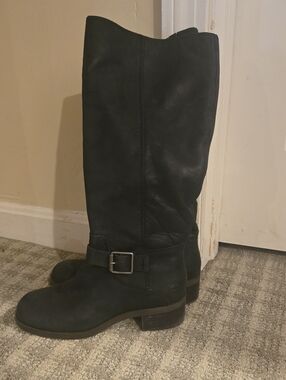 Tall Black Leather Riding Boots with Buckle Strap- LUCKY BRAND SIZE 6- NWOT